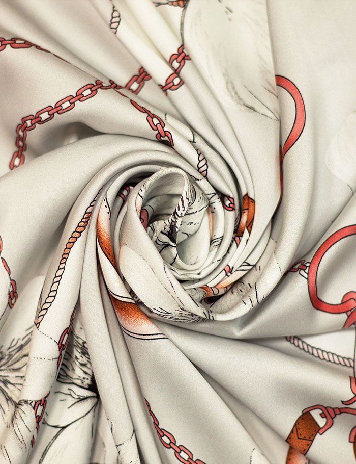 Ткань  Шелк Армани принт "Гермес цветы", св.серый