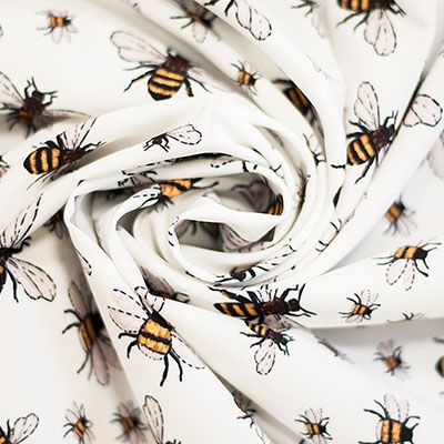 Ткань Шелк Супер Софт Пчёлы, белый