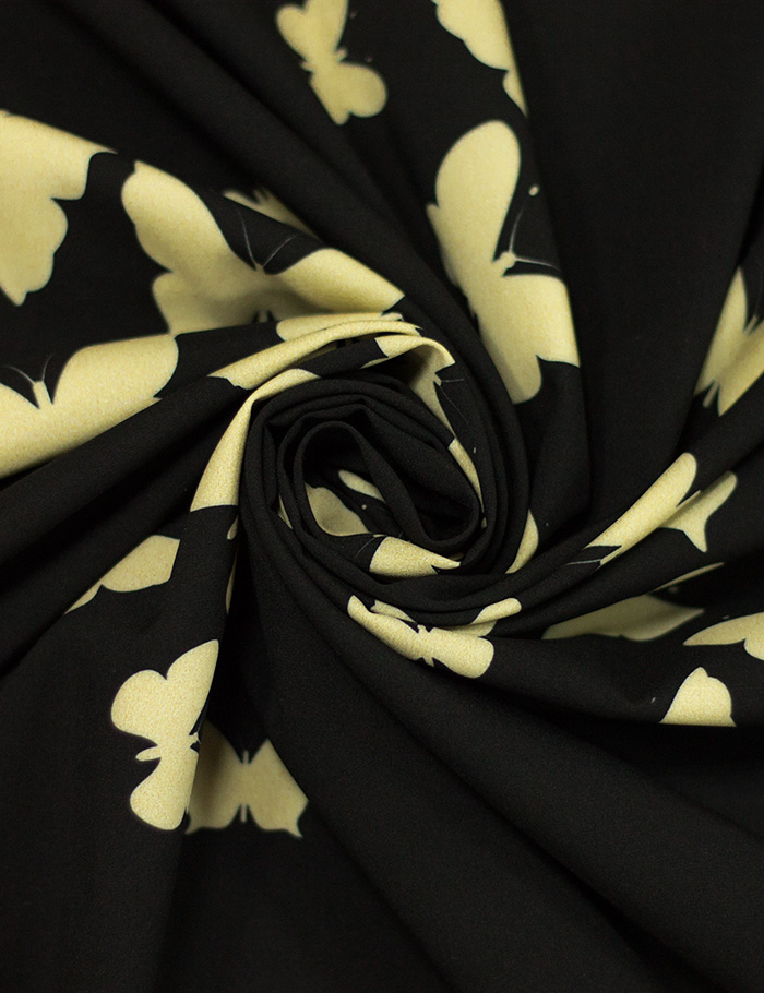 Ткань Шелк Супер Софт Бабочки на черном