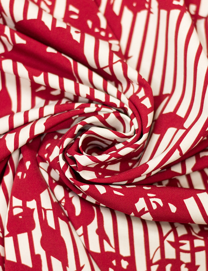 Ткань  Ниагара принт Цветы на полоске, красный диз.6 col.2