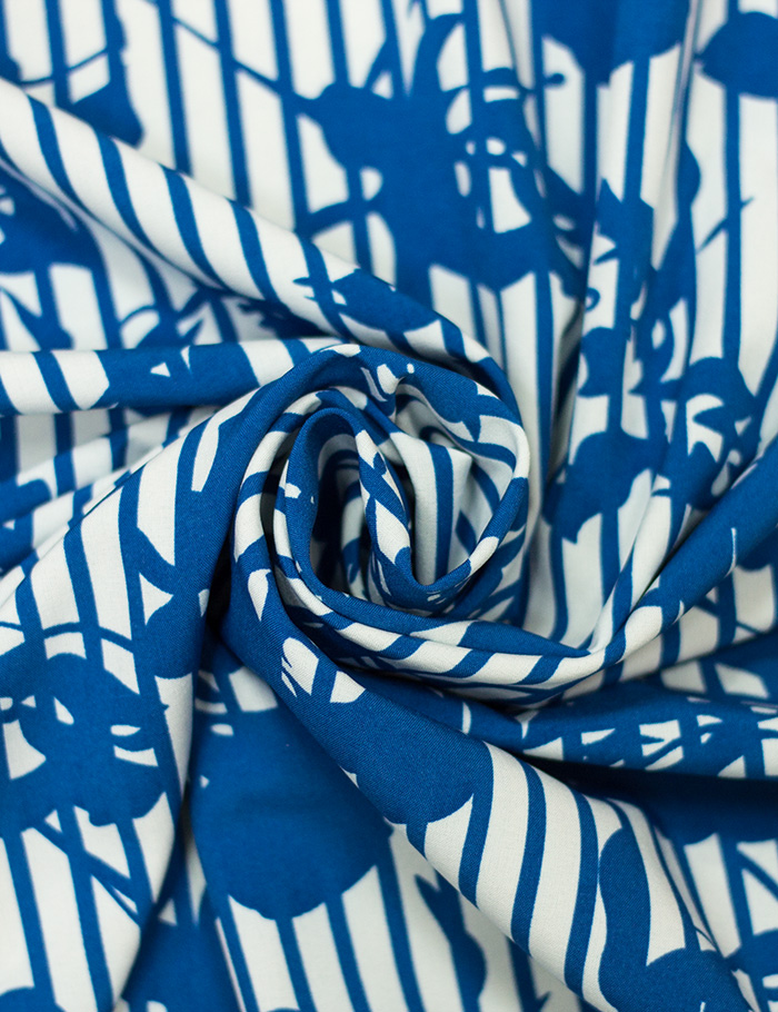 Ткань  Ниагара принт Цветы на полоске, синий коралл диз.6 col.3