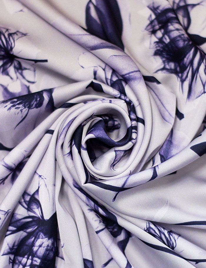 Ткань  Шелк Армани-люкс, Магнолия на серо-фиолетовом